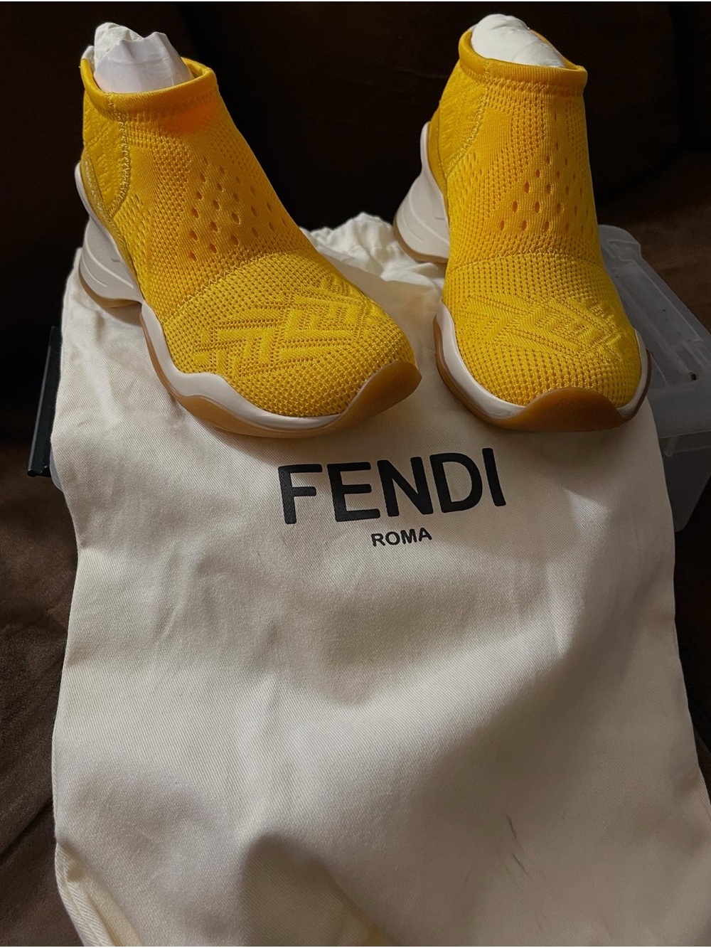 Fendi Yellow Knit Athletic Sneakers Size 7